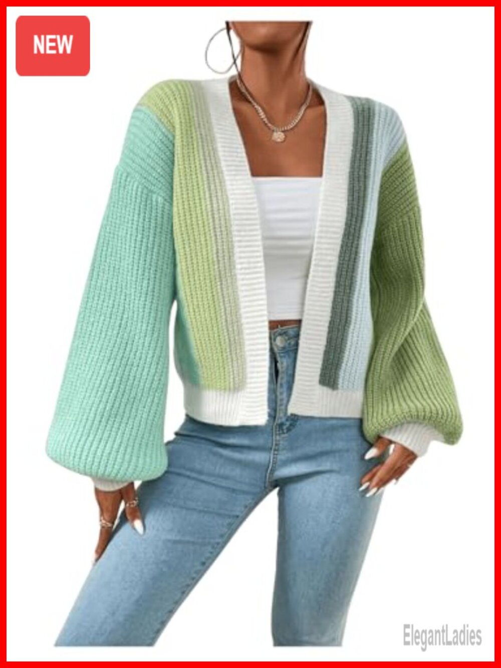Color Block Open Front Ribbed Knit Cropped Cardigan Sweater